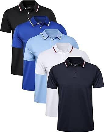 OYGSieg 5 Pack Polo Shirts for Men Quick Dry Performance Short Sleeve Golf Shirt Pique Jersey Pullover Regular Fit