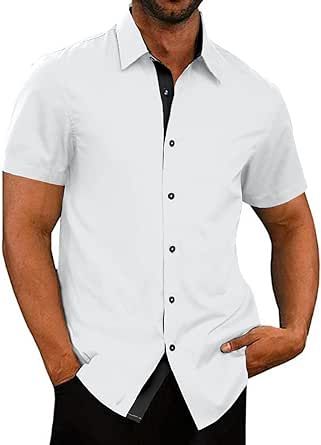 JMIERR Men's Casual Button Down Shirts Wrinkle-Free Short Sleeve Business Dress Shirt