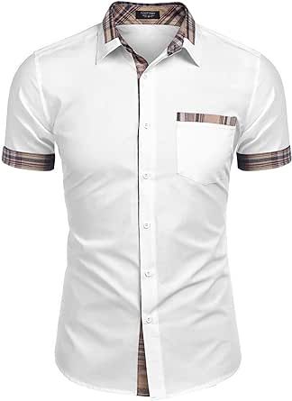 COOFANDY Men's Short Sleeve Dress Shirt Casual Wrinkle Free Plaid Collar Button Down Shirts