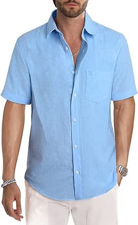 JMIERR Men's Casual Stylish Short Sleeve Button-Up Striped Dress Shirts Cotton Shirt