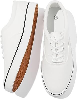 FRACORA Mens White Canvas Shoes Low Top Canvas Sneakers Lace Up Casual Shoes