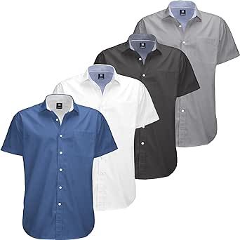 Oxford Men’s Dress Shirt, 4 Pack, Short Sleeve Button Down, Casual Fit with Big and Tall Sizes, Solid Modern Colors