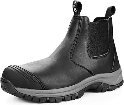 OUXX Work Boots for Men, Steel Toe Rubber Leather Slip-on Safety Shoes, Slip-Resistant, Waterproof, Puncture-Proof(OX2622)