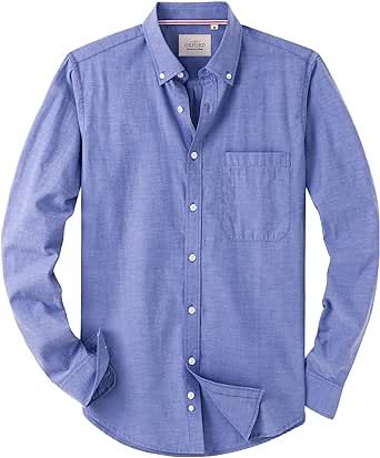 Alimens & Gentle Men's Solid Oxford Shirt Long Sleeve Button Down Shirts with Pocket