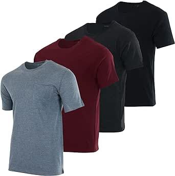 Real Essentials 4 Pack: Men's Cotton Performance Short Sleeve Crew Neck Pocket T-Shirt Athletic Top (Available in Big & Tall)