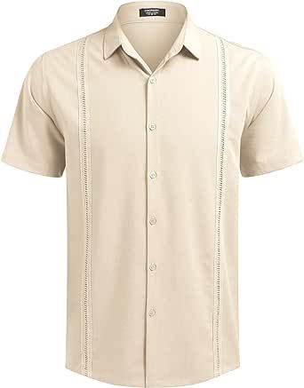 COOFANDY Mens Short Sleeve Cuban Guayabera Shirt Casual Summer Beach Button Down Shirts