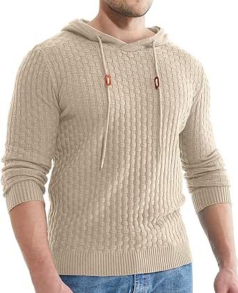 Askdeer Men's Pullover Sweater Soft Crewneck Sweater for Men Classic Casual Knitted Ribbed Edge Sweaters with Hood