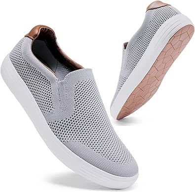konhill Men's Slip on Sneaker - Knit Walking Loafers Memory Foam Driving Work Skate Shoes Arch Support Slip Resistant Shoes