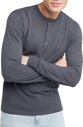 Hanes Originals Men's Tri-Blend Long Sleeve Henley T-Shirt, Lightweight Long Sleeve Tee