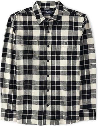 The Children's Place Men's Long Sleeve Plaid Flannel Button Up Shirt